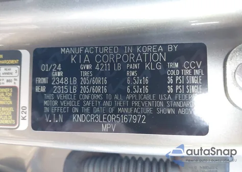 2024 Kia Niro Ex z USA, uszkodzony, nr VIN KNDCR3LE0R5167972